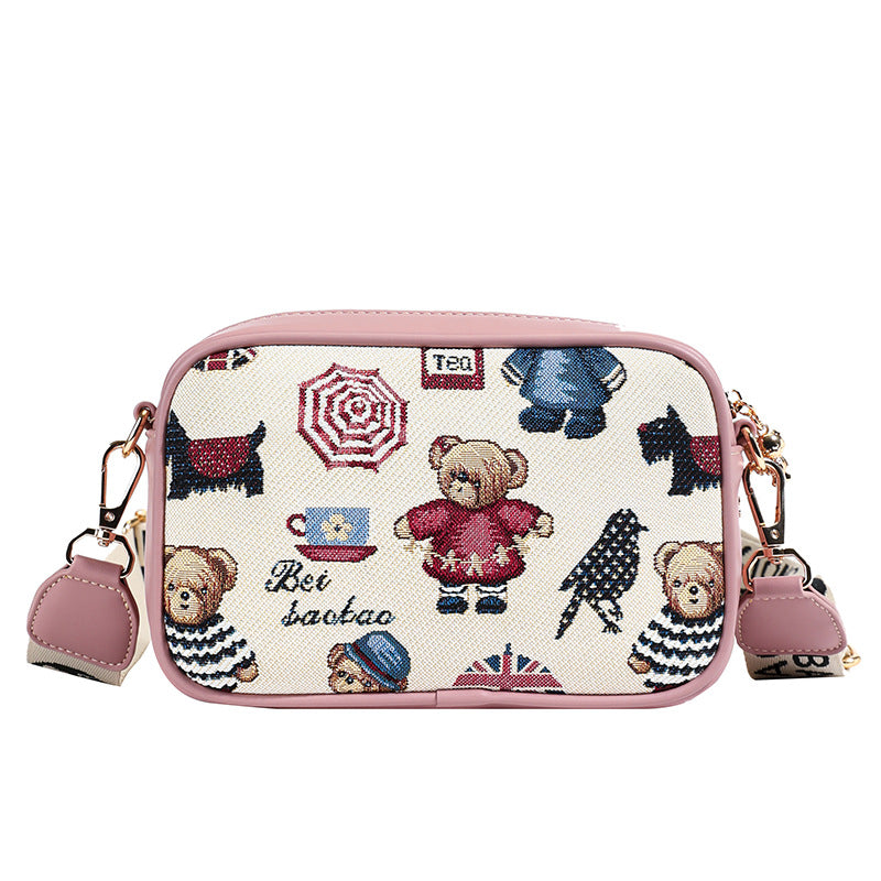 Cartoon Bear Trendy Contrast Color Sweet Women's Shoulder Bag
