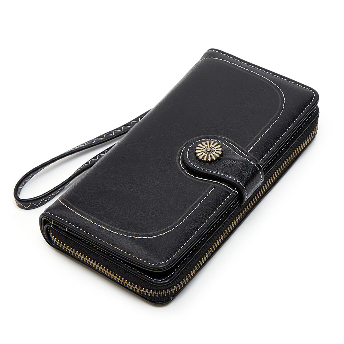 Women's Mobile Long Zipper Oil Leather Hand Ladies Wallet