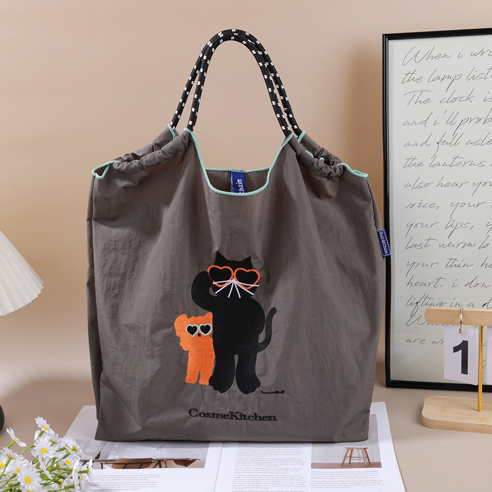 Environmental Protection Embroidery Shopping Nylon Cloth Flower Hand-held Minority Bags
