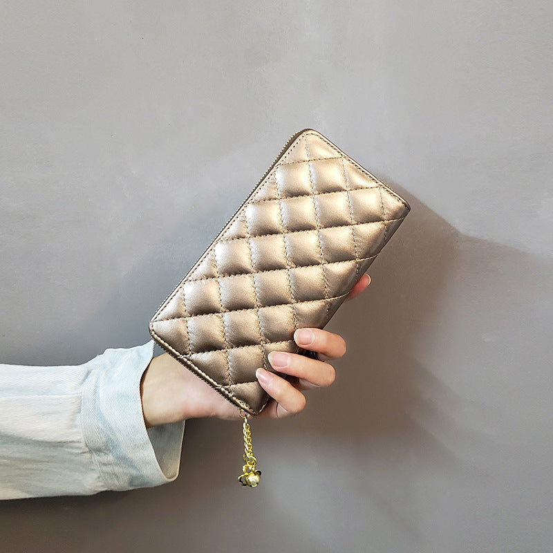 Women's Rhombus Long Change Mobile Tassel Handbags