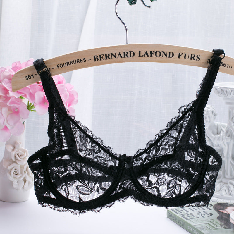 Women's Thin Sexy Single Layer Full Lace Transparent Cup Lingerie Sets