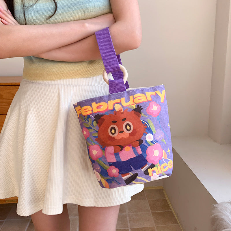 Cartoon Canvas Female Lunch Box Ethnic Handbags