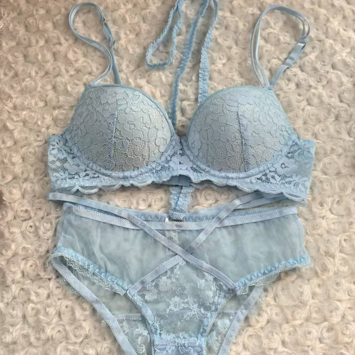 French Underwear Sexy Lace Halter Thin Belt Steel Ring Lingerie Sets
