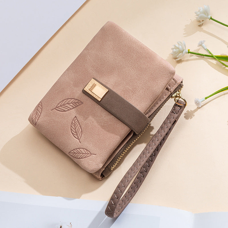 Casual Stylish Women's Retro Frosted Leaf Coin Purses