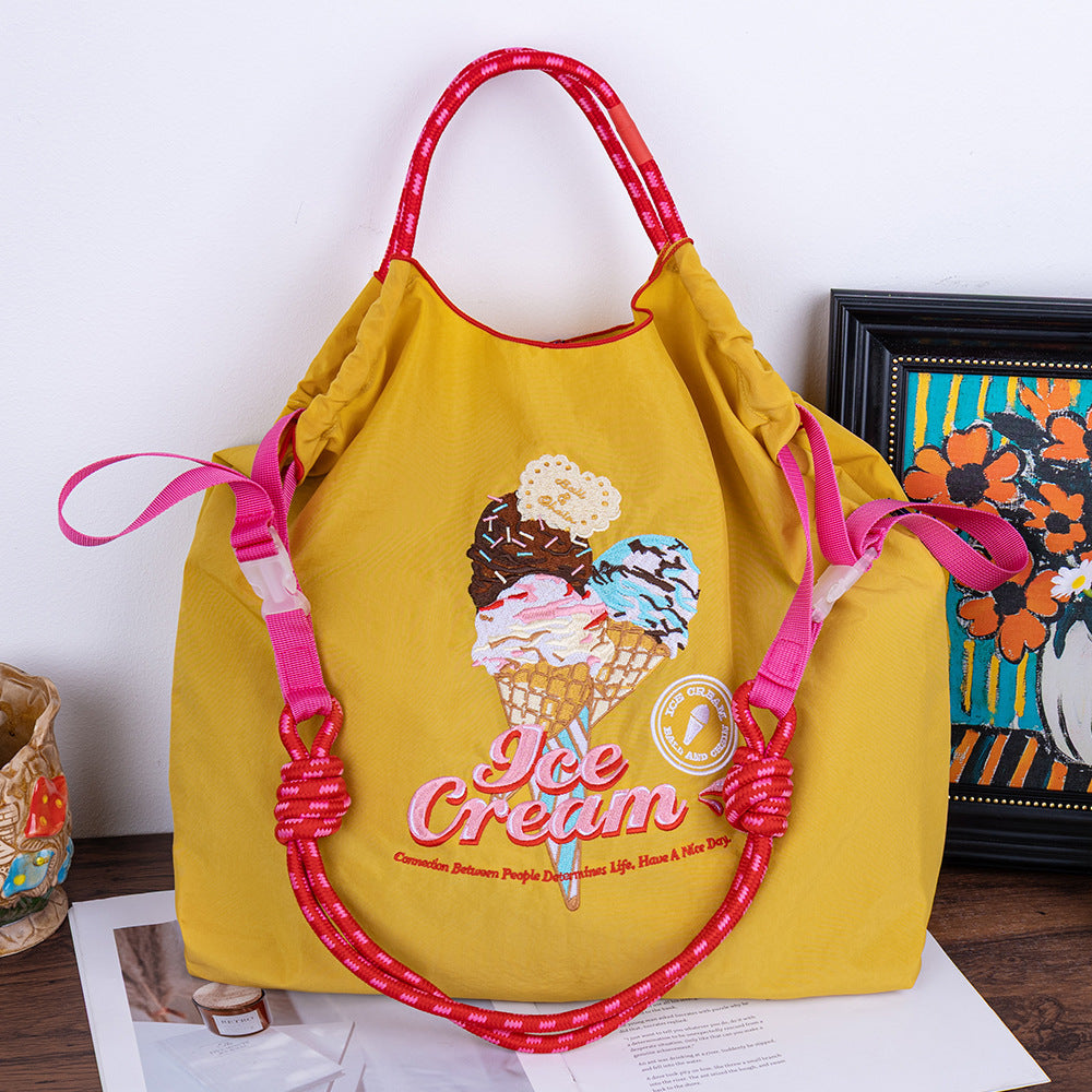Environmental Protection Embroidery Shopping Nylon Cloth Flower Hand-held Minority Bags