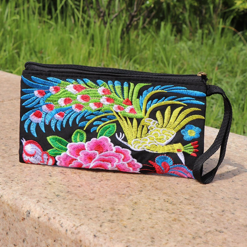 Women's Ethnic Embroidery Clutch Fabric Long Change Coin Purses
