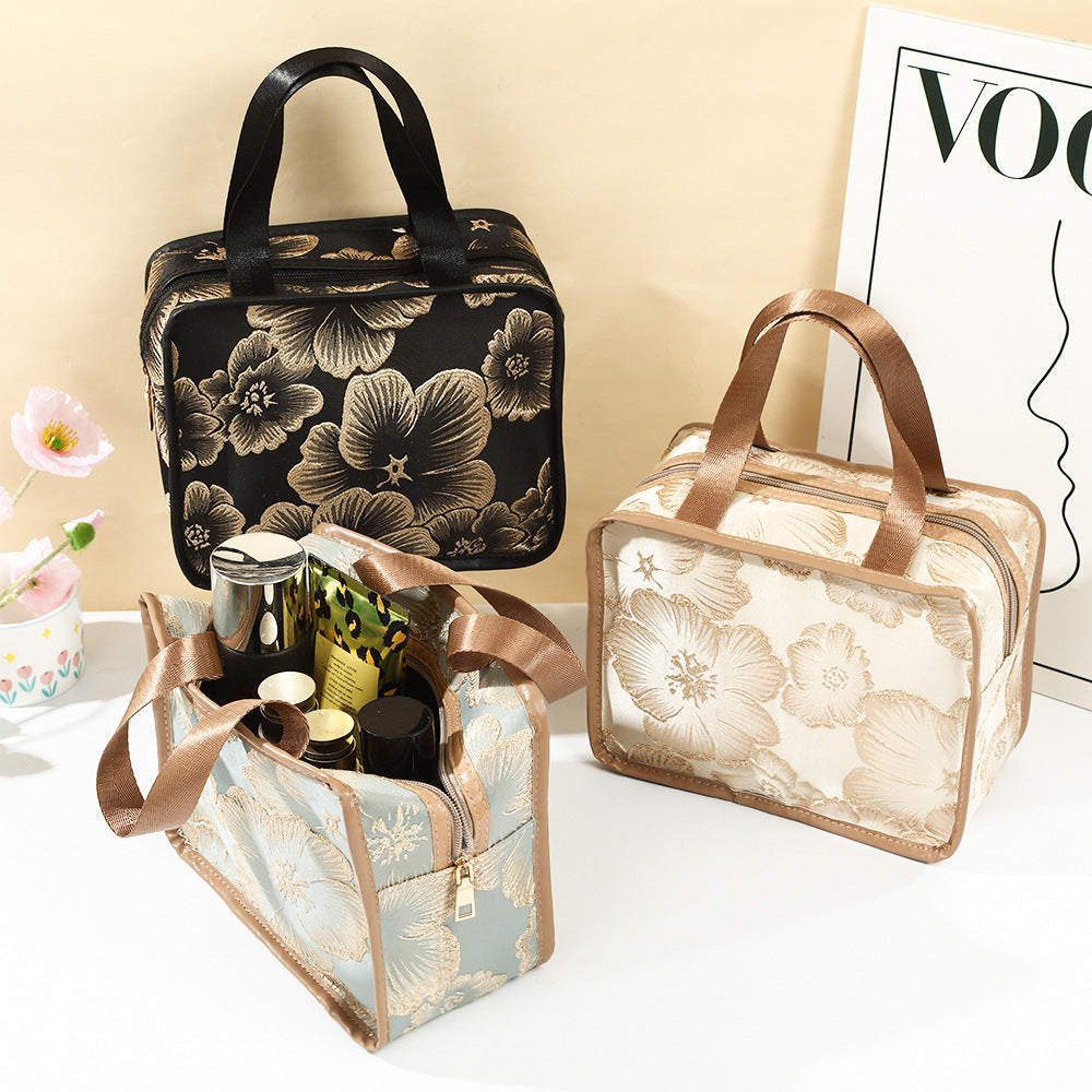 Vintage Flower Fashion Clutch Large Capacity Portable Makeup Bag