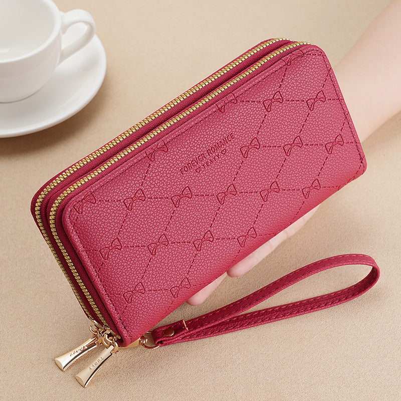 Women's Long Double Layer Zipper Fashion Bow Ladies Wallets