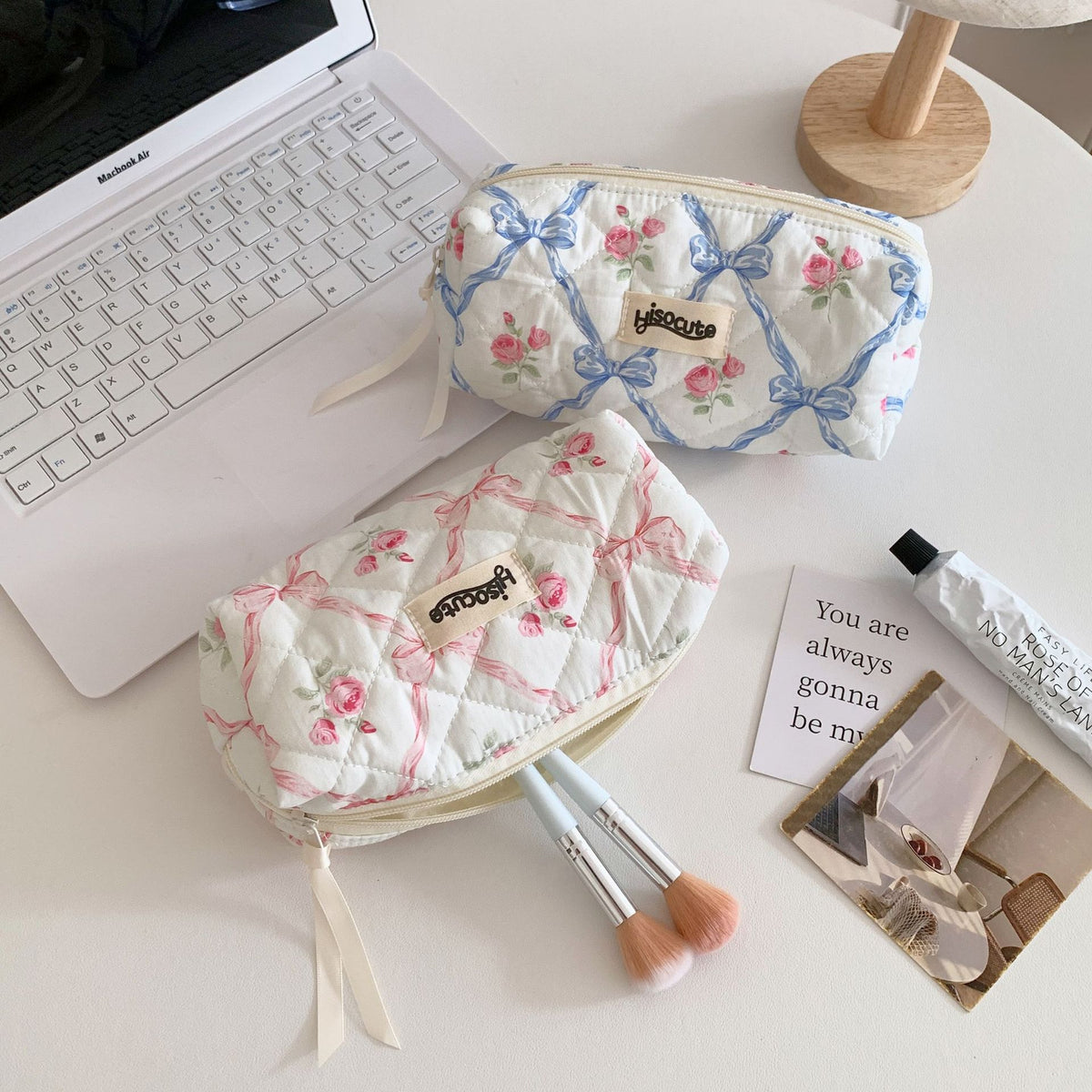 Good-looking Rose Portable Large Capacity Bow Skin Makeup Bag