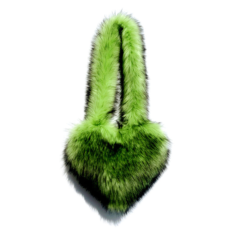 Heart Imitation Raccoon Fur Plush Large Shoulder Bags
