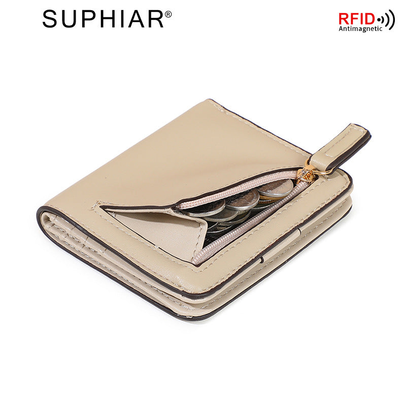New Women's Simple Zipper Two-fold Short Coin Purses