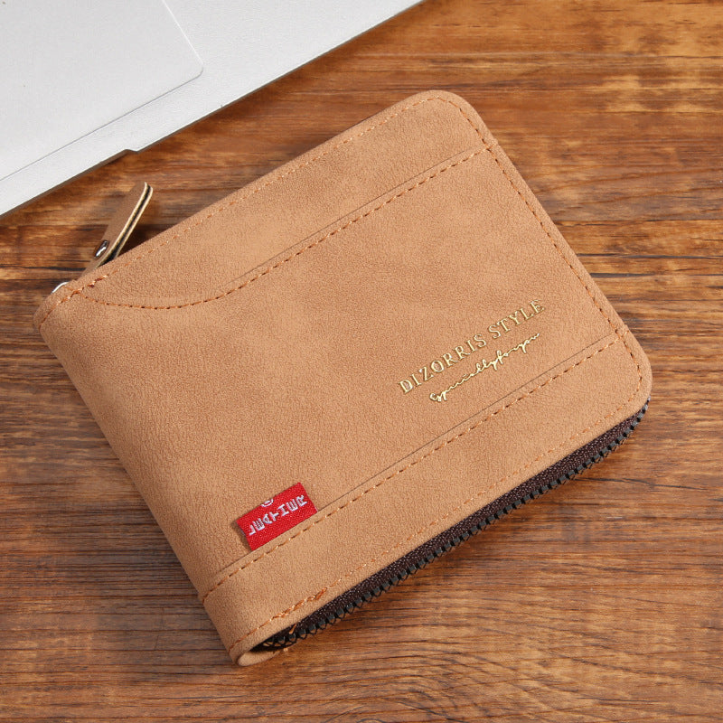Men's Short Horizontal Zipper Vintage Cubic Men's Wallet
