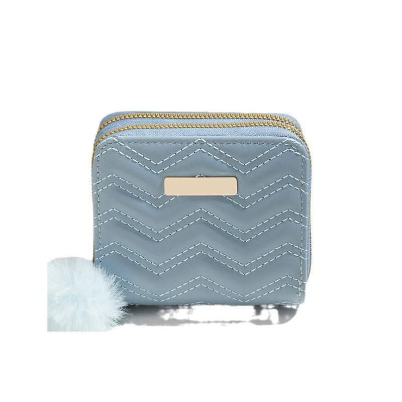 Mini Double Layer Zipper Fashion Embroidery Plush Pouches Card Holder