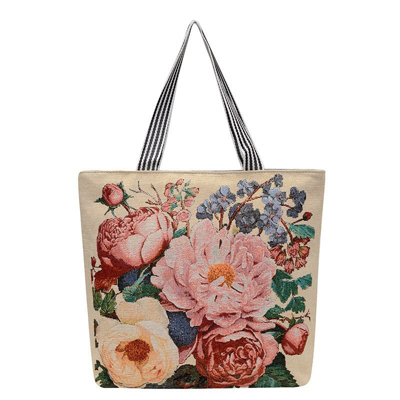 Women's Large Capacity Totes Gold Silk Embroidered Canvas Creative Women's Shoulder Bag