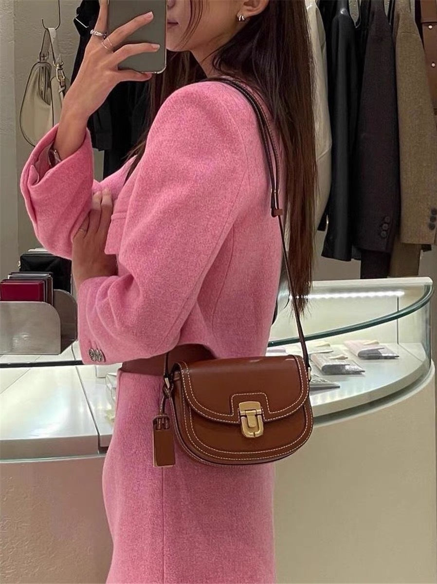 Women's Contrast Color One Saddle Retro Easy Matching Crossbody Bags