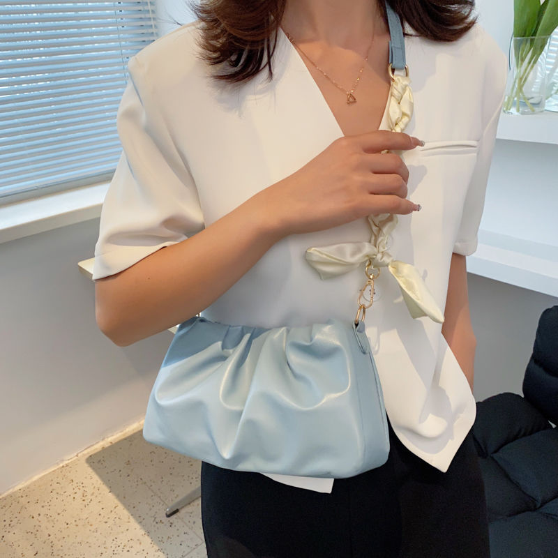 Women's Cloud Underarm Pearl Pleated Design Trendy Shoulder Bags