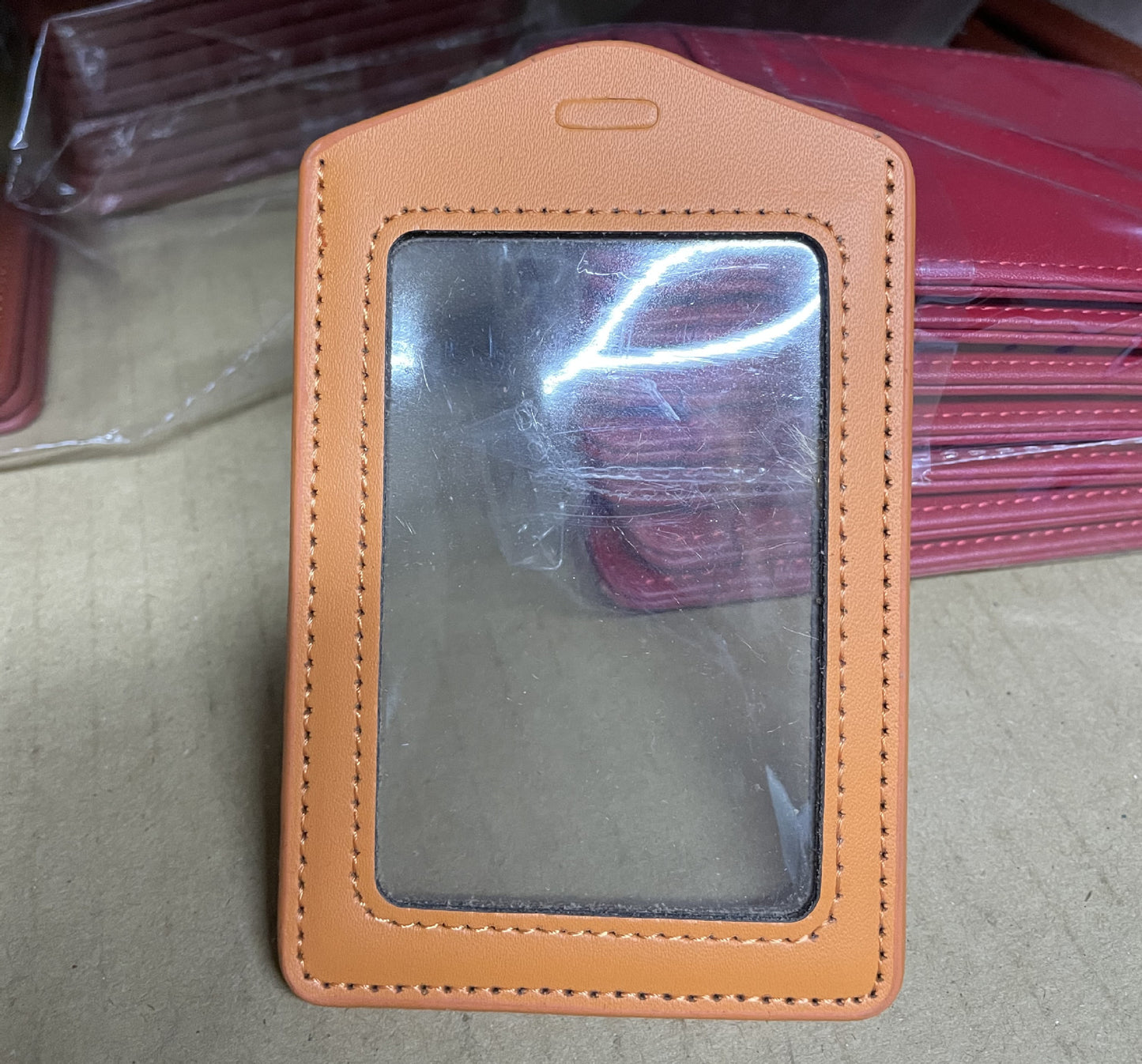 Leather Sleeve Double-sided Transparent Work Telescopic Card Holder