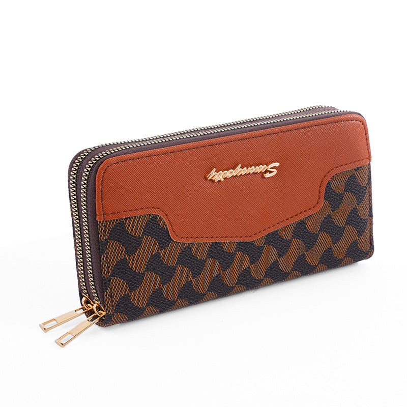 Women's Print Stitching Long Large Capacity Clutch High-grade Double Bags