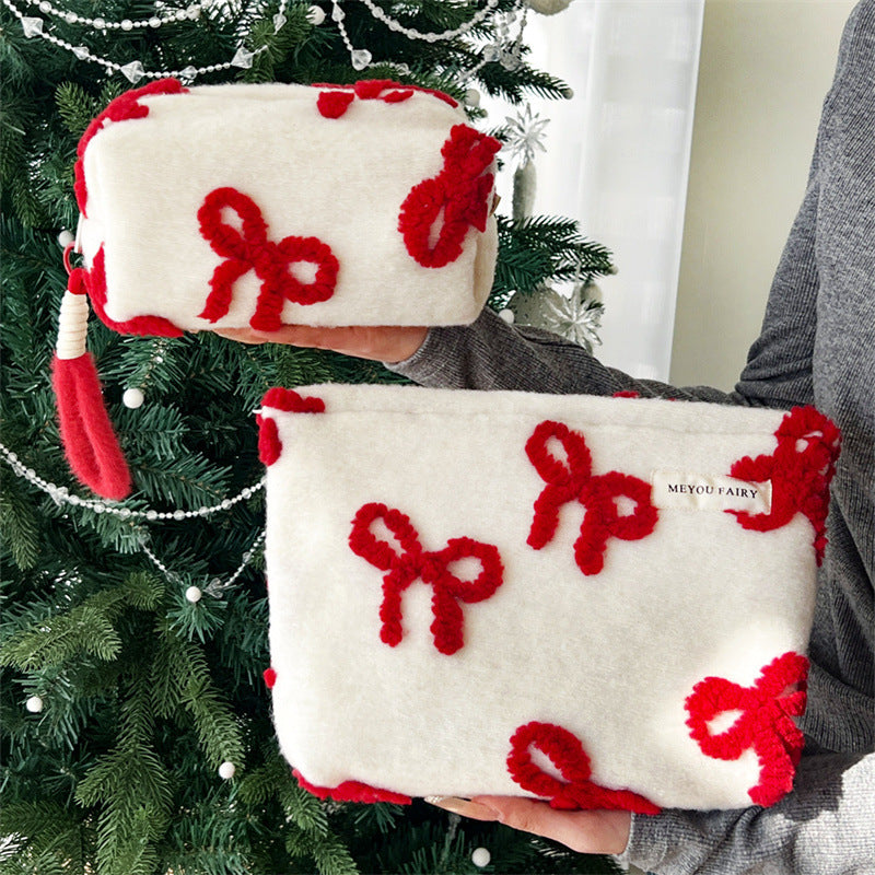 Day Gift Red Bow Portable Skin Care Pillow Cosmetic Bags