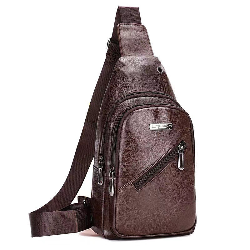 Men's Fashion Large Capacity Leisure Soft Leather Men's Chest Bags