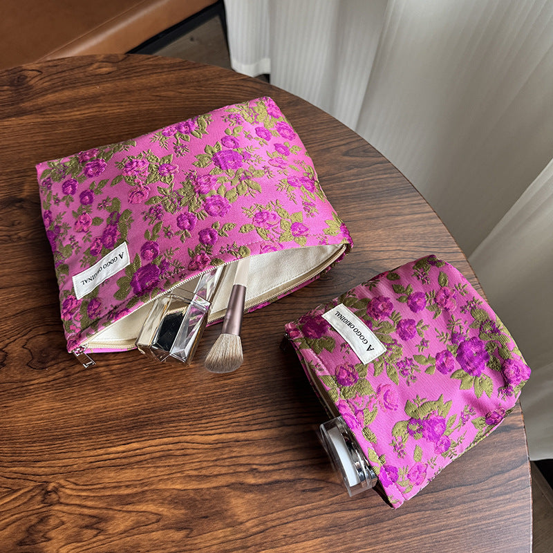 Flower Portable Storage Canvas Liner Toiletry Makeup Bag