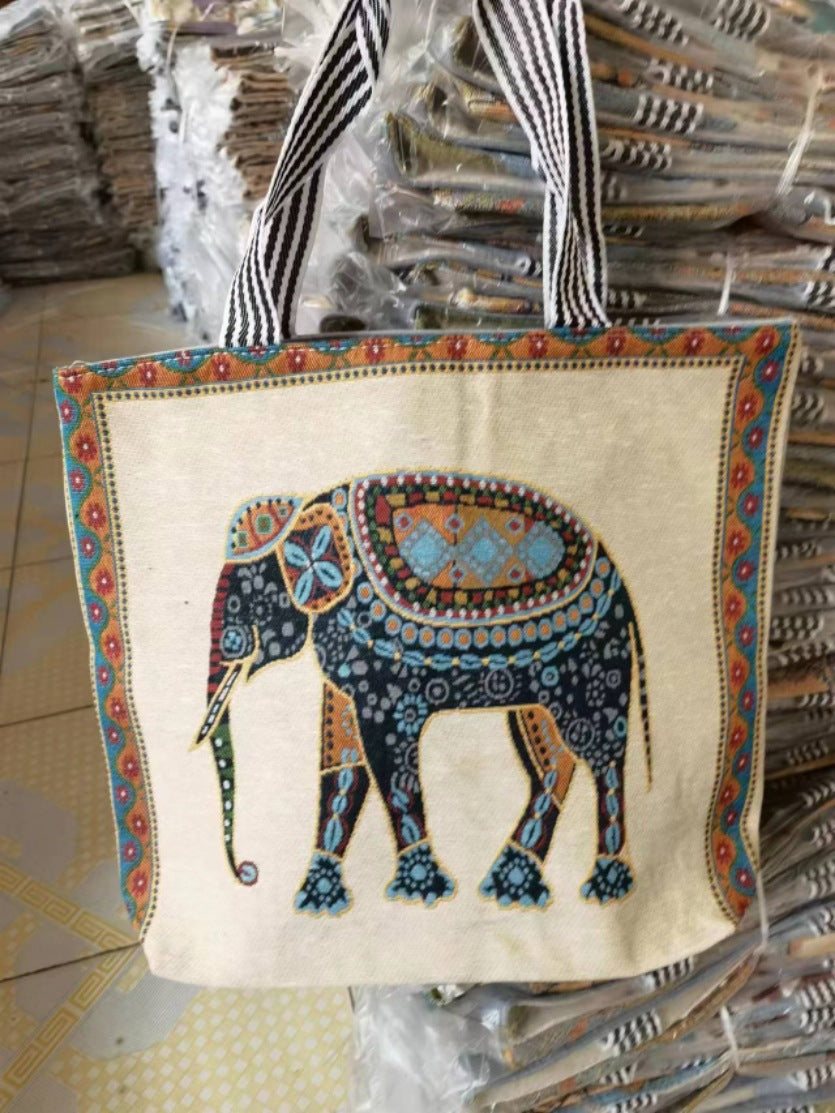 Women's Ethnic Style Canvas Large Jacquard Embroidered Elephant Versatile Shoulder Bags