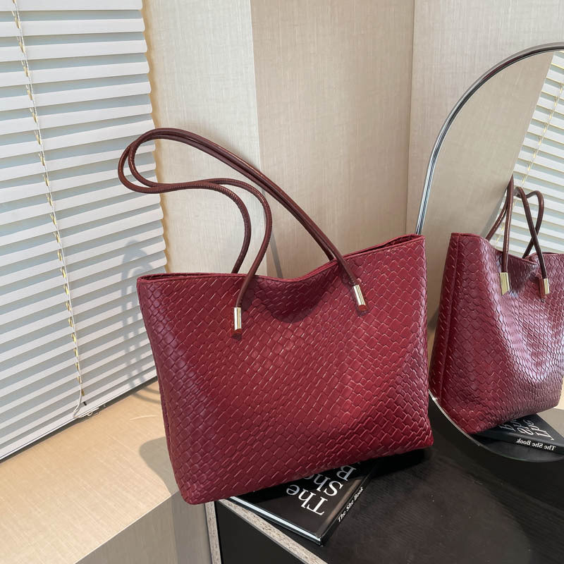 Women's Woven Pattern Spring Fashion Retro Texture Large Women's Shoulder Bag