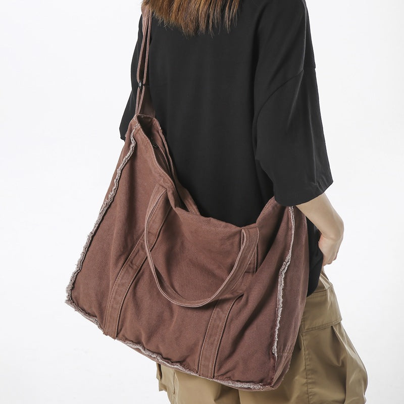 Male Female Personality Frayed Canvas Portable Women's Messenger Bag