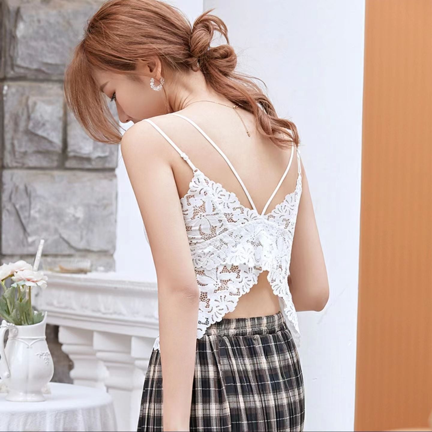Women's Lace Sling Vest Thickened Chest Pad Outer Tanks Camis