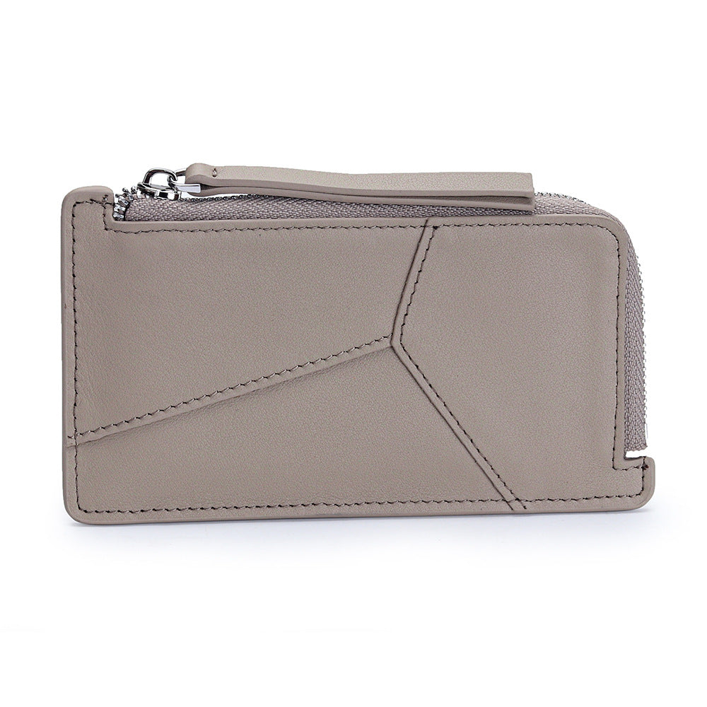 Women's Layer Cowhide Stitching Multiple Slots Zipper Coin Purses