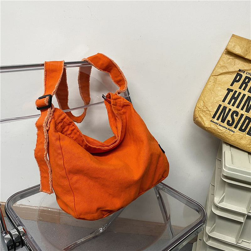 Washed Canvas Raw Edge Distressed Literary Class Idle Style Simple Bags