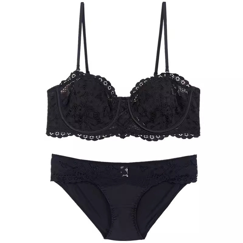 Lace Half Cup Thin Gathered Shaping Lingerie Sets