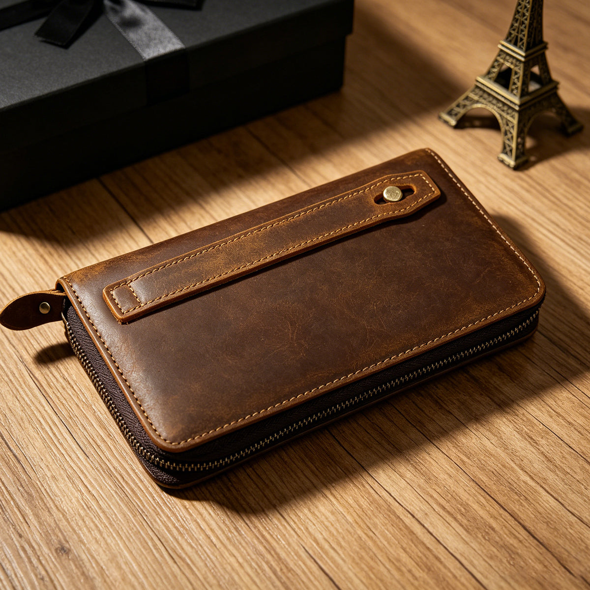 Men's Horse Leather Long Genuine Zipper Multiple Slots Men's Wallet