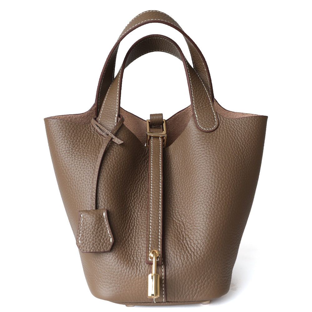 Women's Vegetable Basket Genuine Leather Commuter Lychee Pattern Handbags