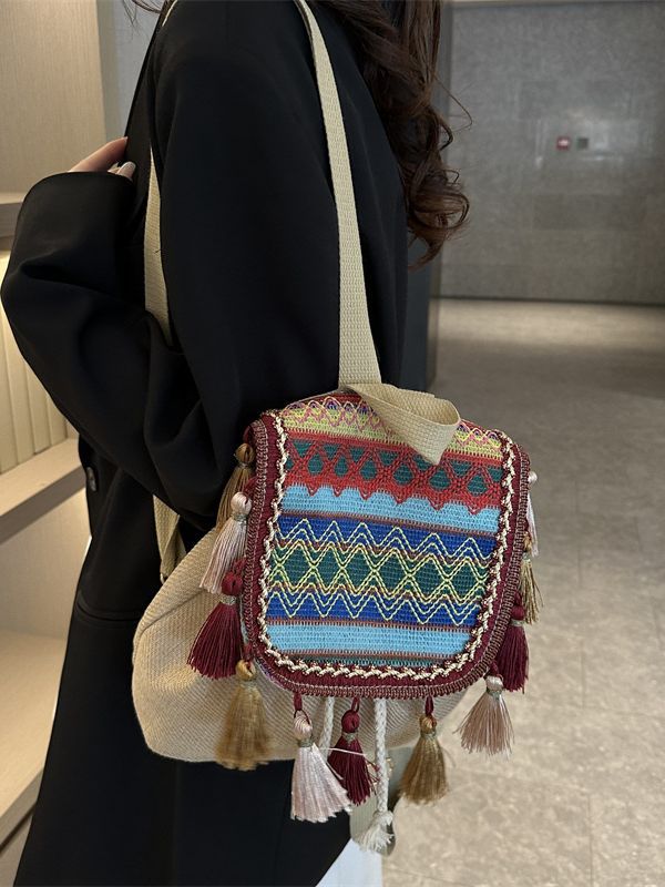Women's Ethnic Style Large Capacity Tassel Female Backpacks