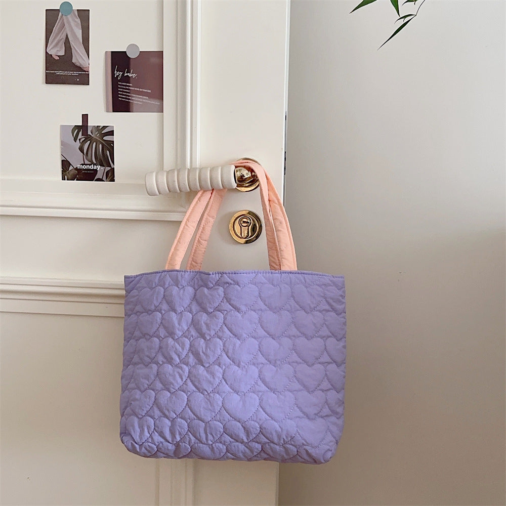 Cute Quilted Heart Soft Lunch Box Handbags
