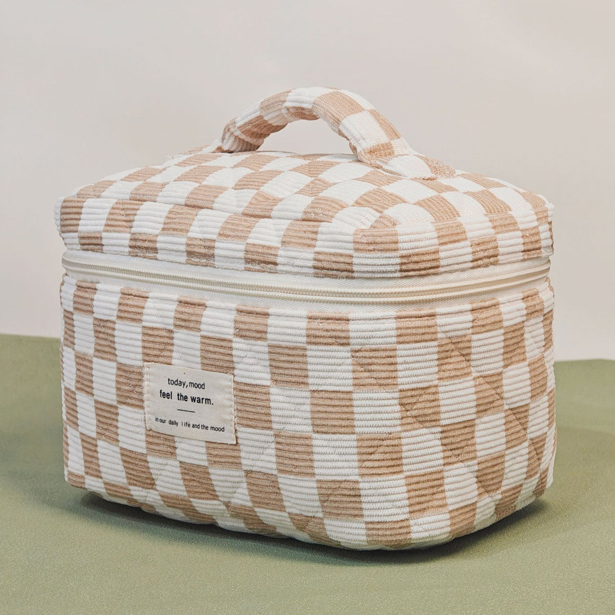 Wind Chessboard Plaid Knitted Large Capacity Portable Corduroy Makeup Bag