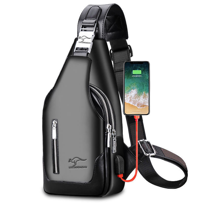 Men's Stylish Versatile Soft Leather Waterproof Large Men's Chest Bags