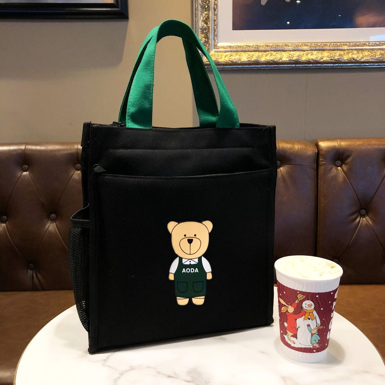 Canvas Cute Cartoon Bear Zipper Tuition Mummy Lunch Handbags