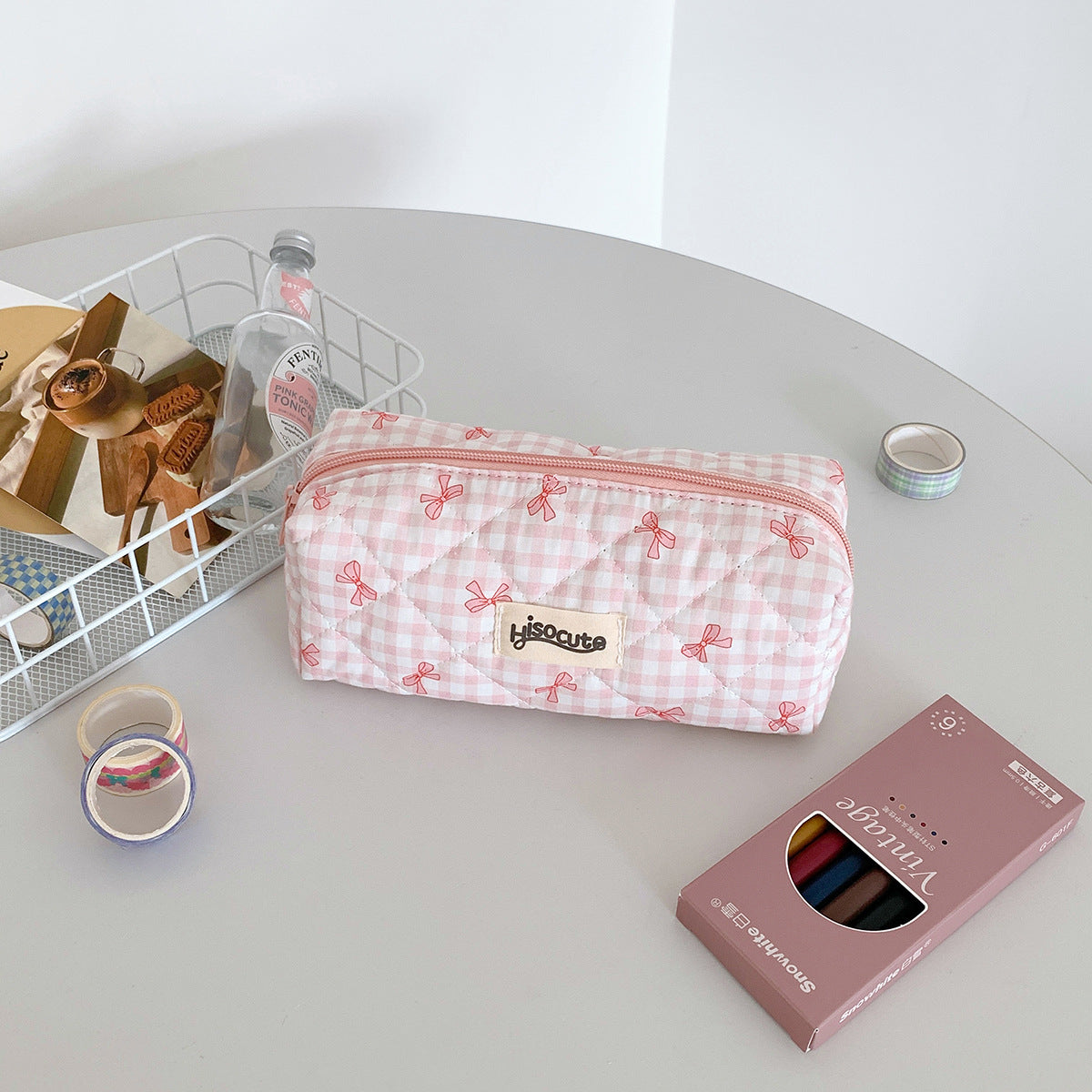Bow Plaid Simple Good-looking Brush Assorted Storage Cosmetic Bags