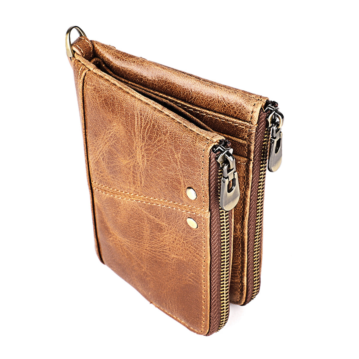 Men's Crazy Horse Leather Soft Zipper Short Men's Wallets