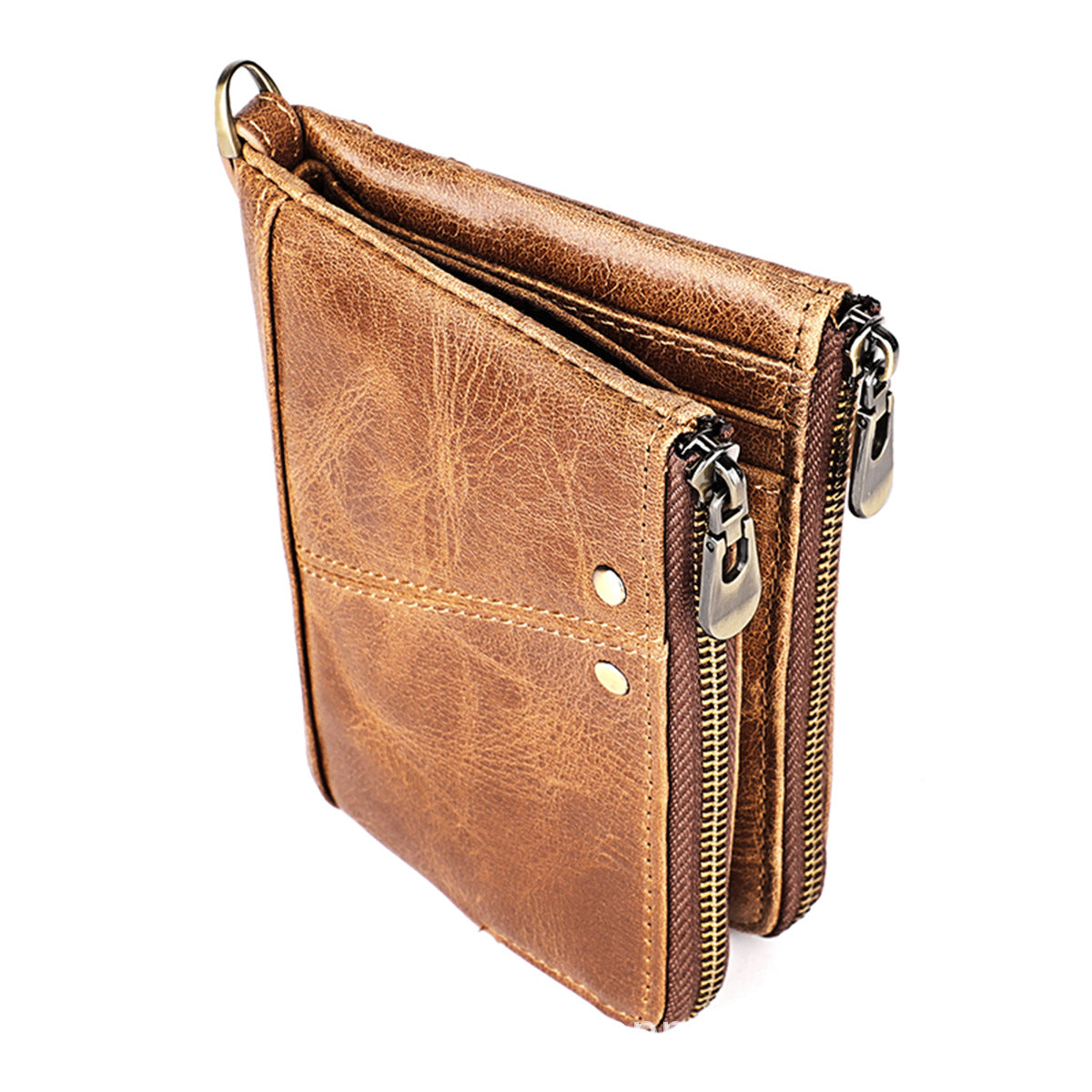 Men's Crazy Horse Leather Soft Zipper Short Men's Wallets