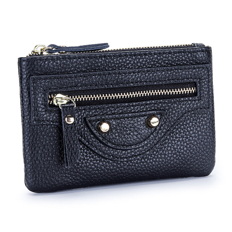 Women's First Layer Cowhide Leather Short Motorcycle Coin Purses
