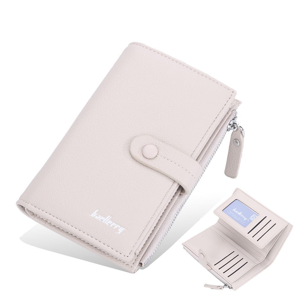 Women's Mid-length Lychee Pattern Vertical Hasp Zipper Ladies Wallet