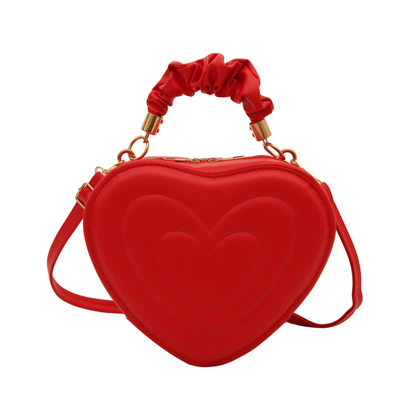 Indentation Simple Heart-shaped Cute Solid Color Heart Shopping Fashion Pleated Women's Shoulder Bag