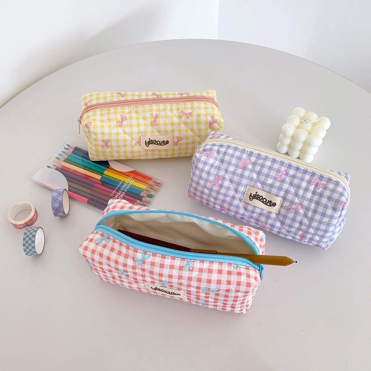 Bow Plaid Simple Good-looking Brush Assorted Storage Cosmetic Bags