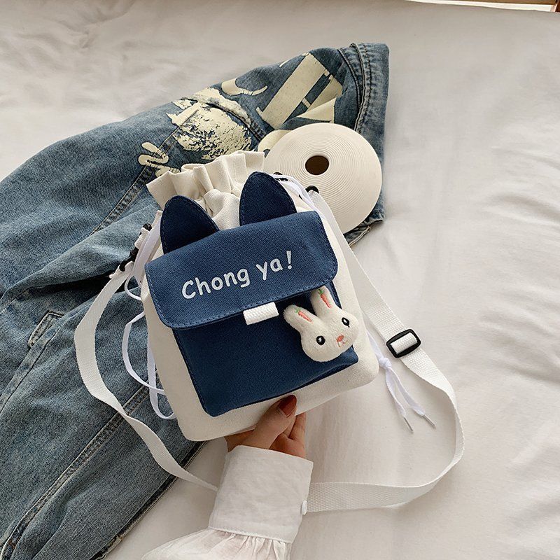 Cute Korean Style Color Matching Canvas Women's Messenger Bag