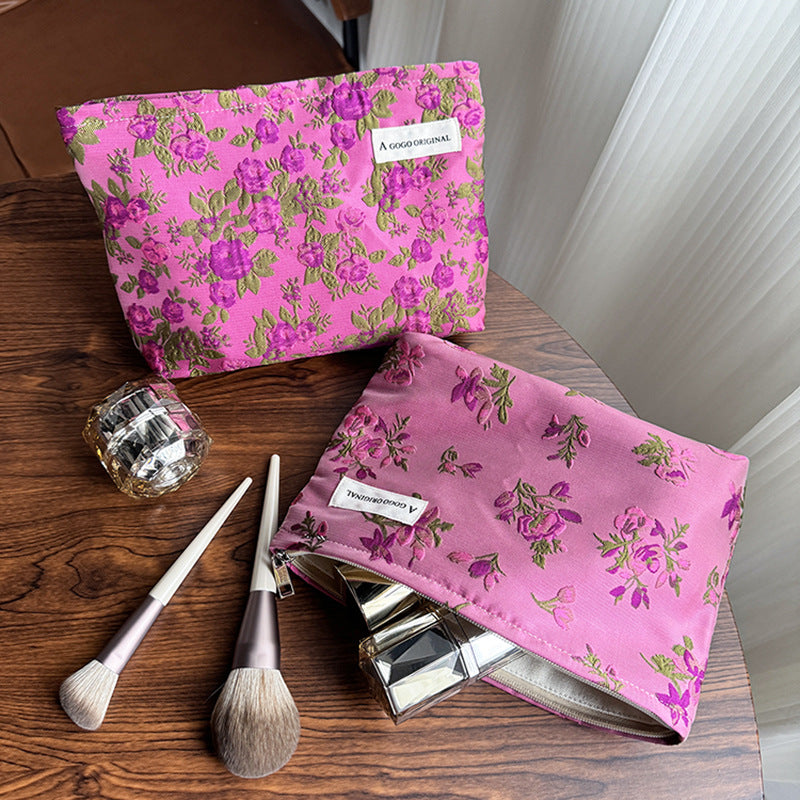Flower Portable Storage Canvas Liner Toiletry Makeup Bag