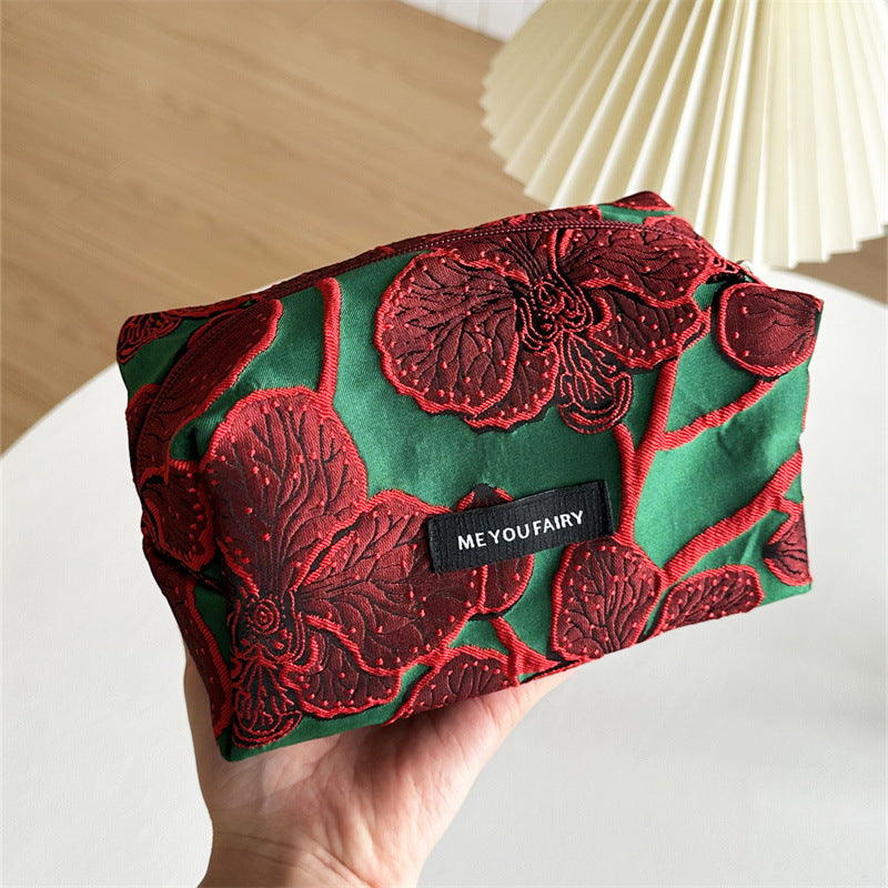 Retro Pomegranate Blossom Portable Skin Care Buggy Large Capacity Makeup Bag