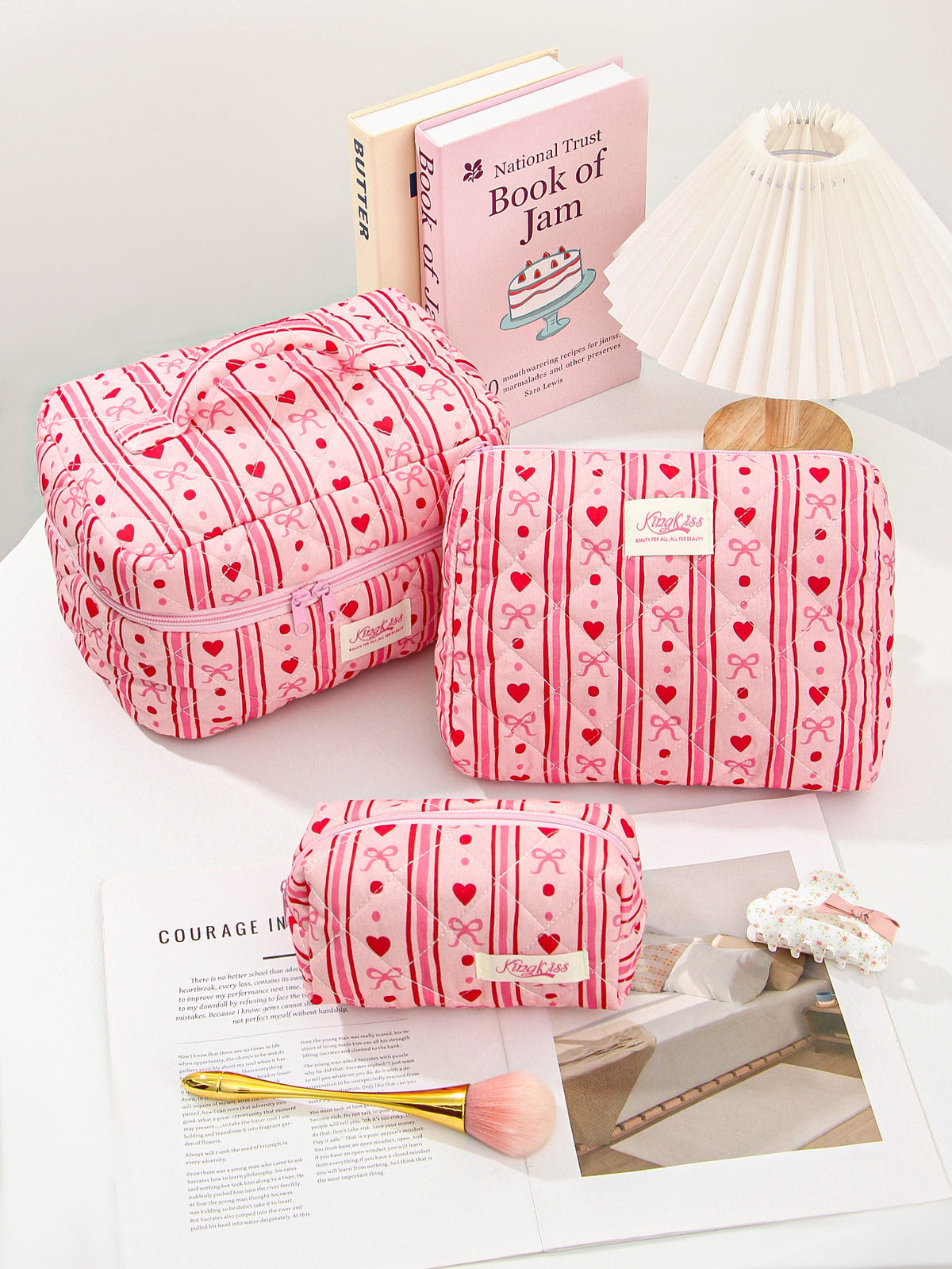 Love Heart Bow Portable Large Capacity Makeup Bag
